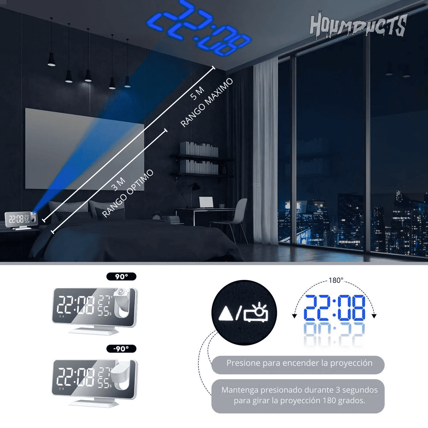 SKYWAKE | RELOJ DESPERTADOR DIGITAL DE PROYECCION