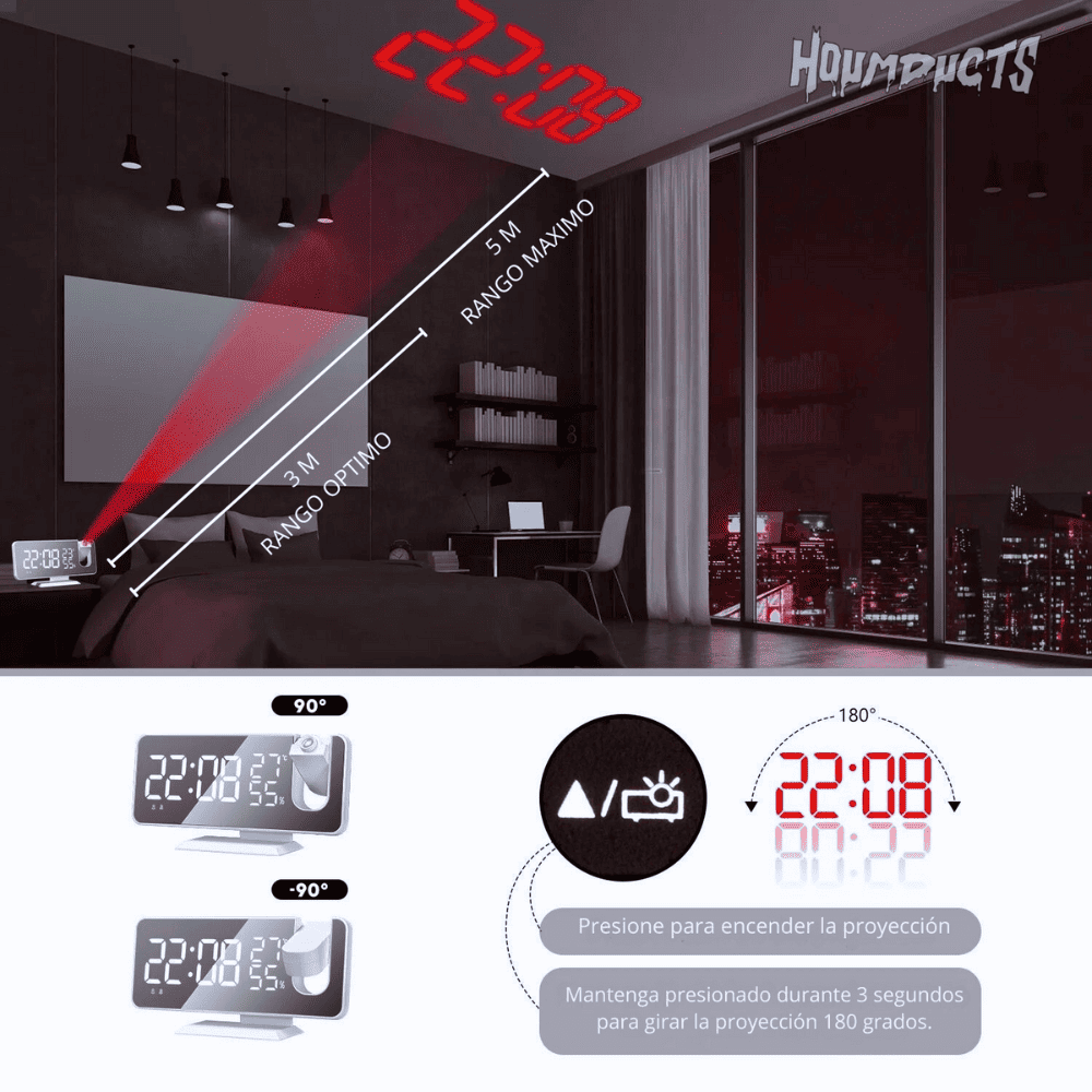 SKYWAKE | RELOJ DESPERTADOR DIGITAL DE PROYECCION
